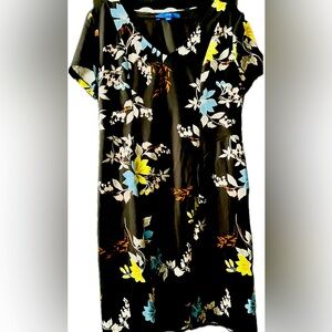 Apt 9 Black Floral Stretch Shirt Sleeve Dress, L